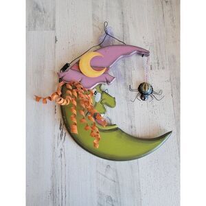 Unique wooden witch Halloween crescent moon sign spider home decor